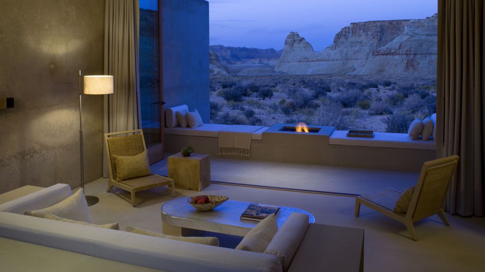 Salon de la suite de l'Amangiri, hôtel du désert de l'Utah