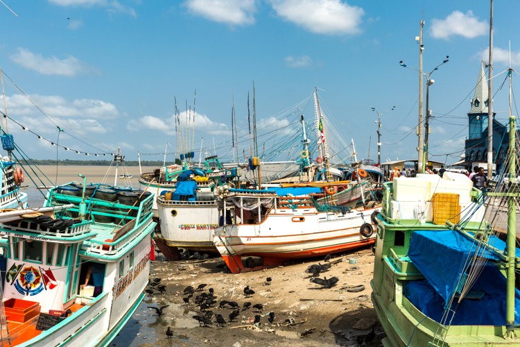 Vue sur le port de Bélem Brésil depuis le quai du marché Ver-o-Peso