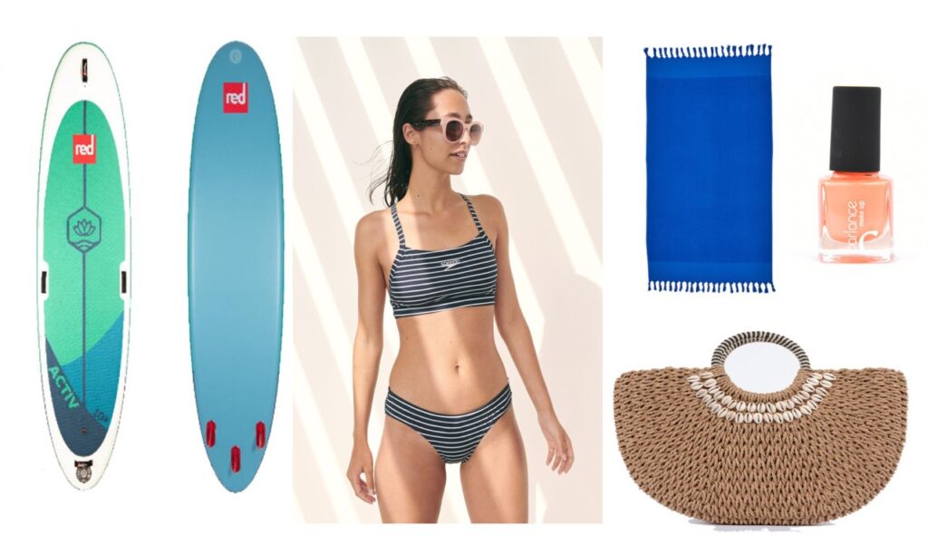 Paddle Red Paddle Co. | Maillot de bain Speedoo | Vernis à ongles Carlance | Fouta Blanc des Vosges | Sac Akéo Panier Baléa