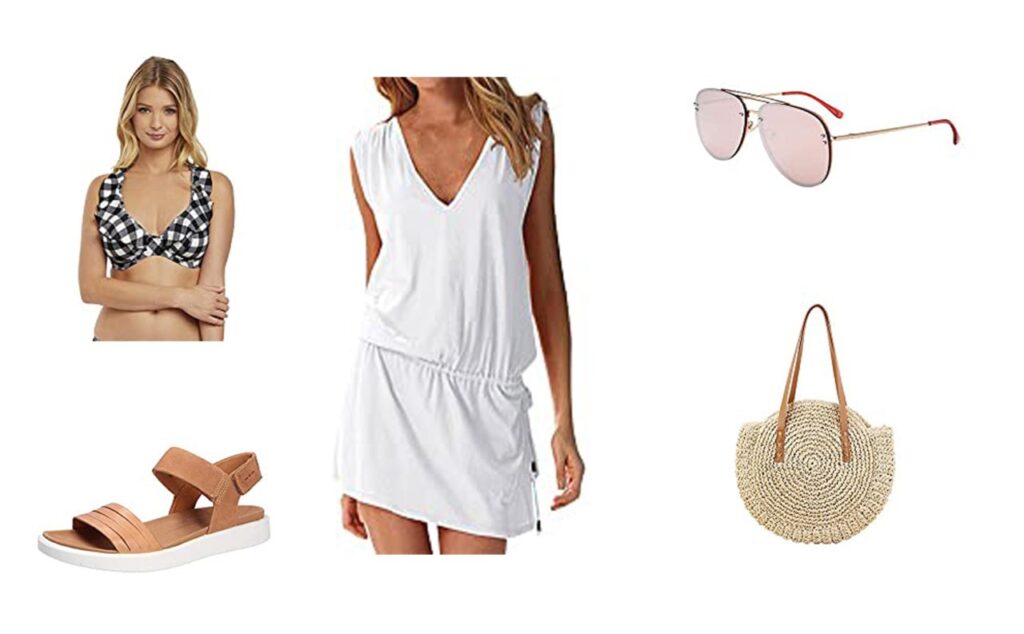 haut de maillot de bain Freya Swim, Sandales, robe de plage, lunette de soleil, sac en rafia haut de maillot de bain Freya Swim, Sandales, robe de plage, lunette de soleil, sac en rafia