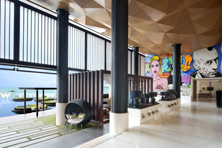 lobby hôtel W Retreat Koh Samui — lounge graffiti vue mer Thaïlande