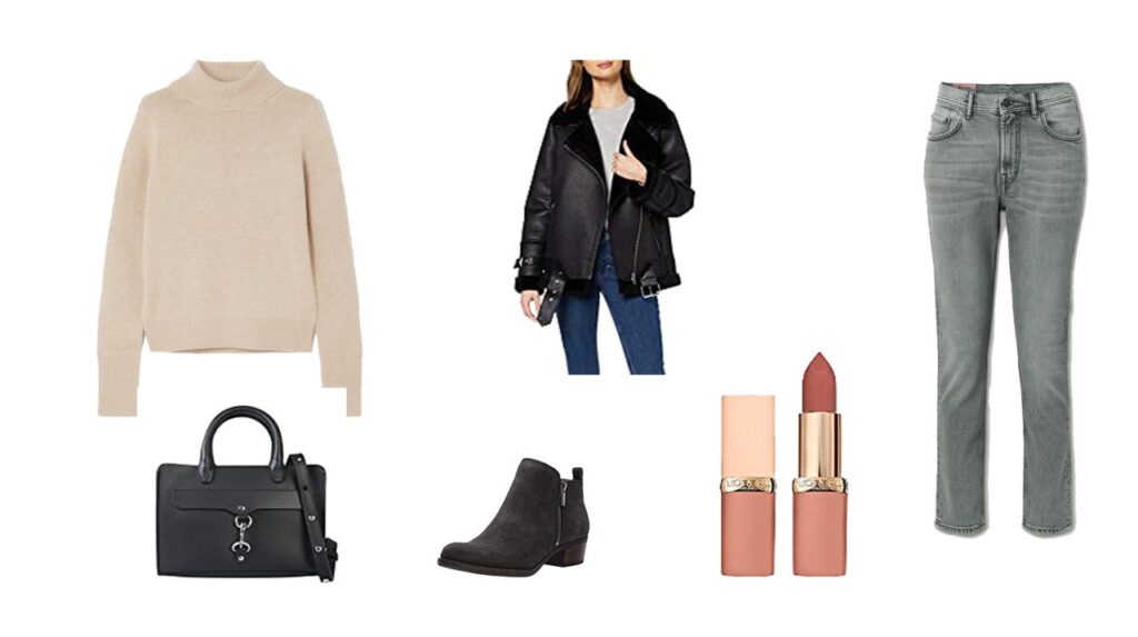 Veste en cuir Oakwood, Pull maille JOSEPH, Boots, jean Acné, Sac Rebecca Minkoff, Rouge à lèvres, Veste en cuir Oakwood, Pull maille JOSEPH, Boots, jean Acné, Sac Rebecca Minkoff, Rouge à lèvres,