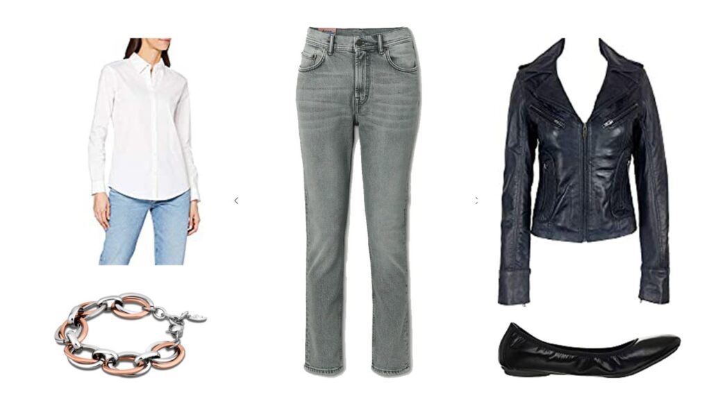 Jean Acné, Chemise blanche Armani, veste en cuir noire femme, ballerine noire, Bracelet Lotus Jean Acné, Chemise blanche Armani, veste en cuir noire femme, ballerine noire, Bracelet Lotus