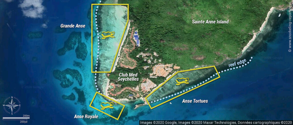 carte snorkeling Club Med Seychelles plan du village parc national marin Sainte-Anne
