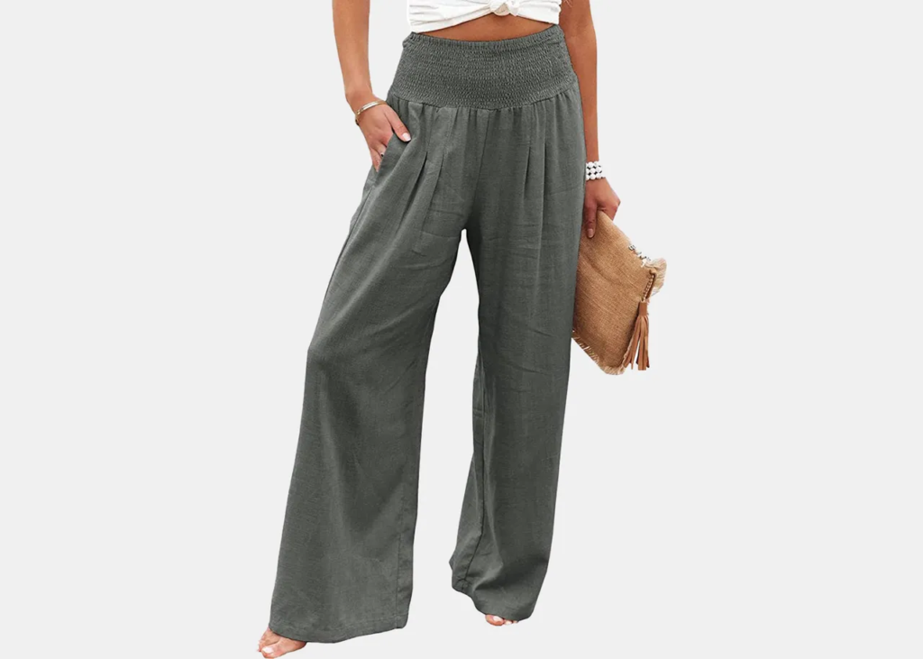 Pantalon de plage taille haute en lin Winioder