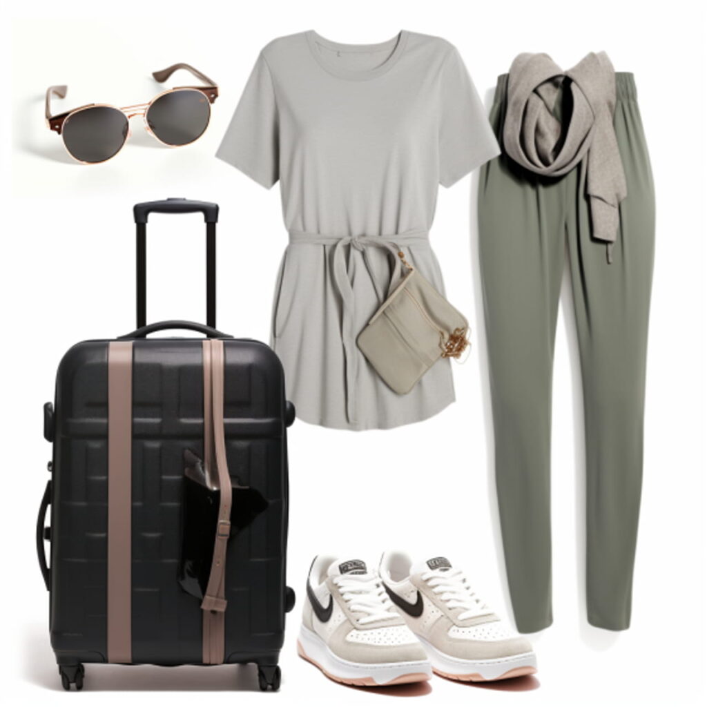 tenue de voyage femme stylée et confortable, look aéroport