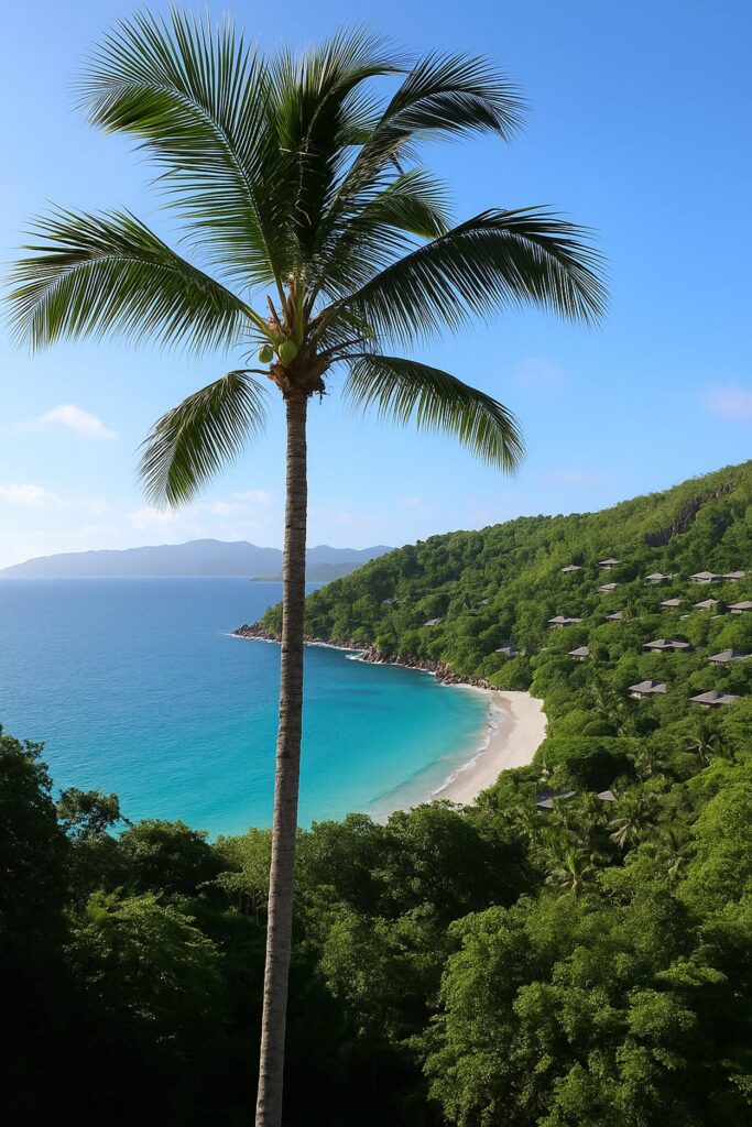 Four Seasons Resort Seychelles — vue sur la baie de Petite Anse depuis Baie Lazare