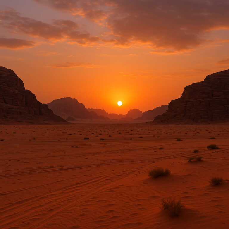 Wadi rum jordanie au coucher de soleil