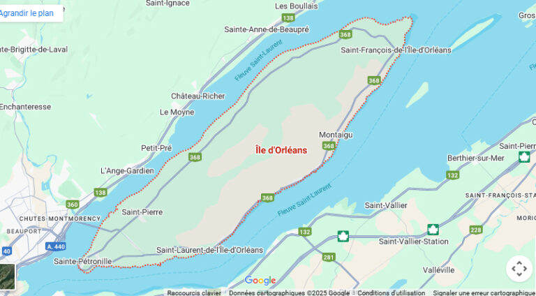 carte et villages île d'Orléans Québec