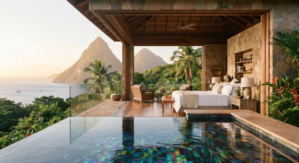 Piscine à débordement privée d'une suite Jade Mountain