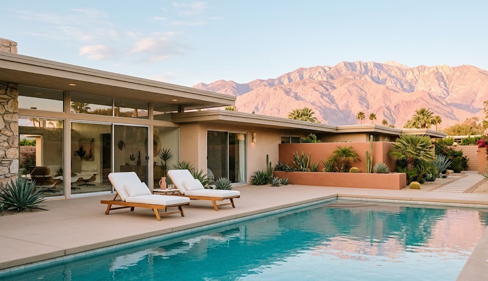 Vue sur les montagnes San Jacinto depuis Palm Springs au coucher du soleil