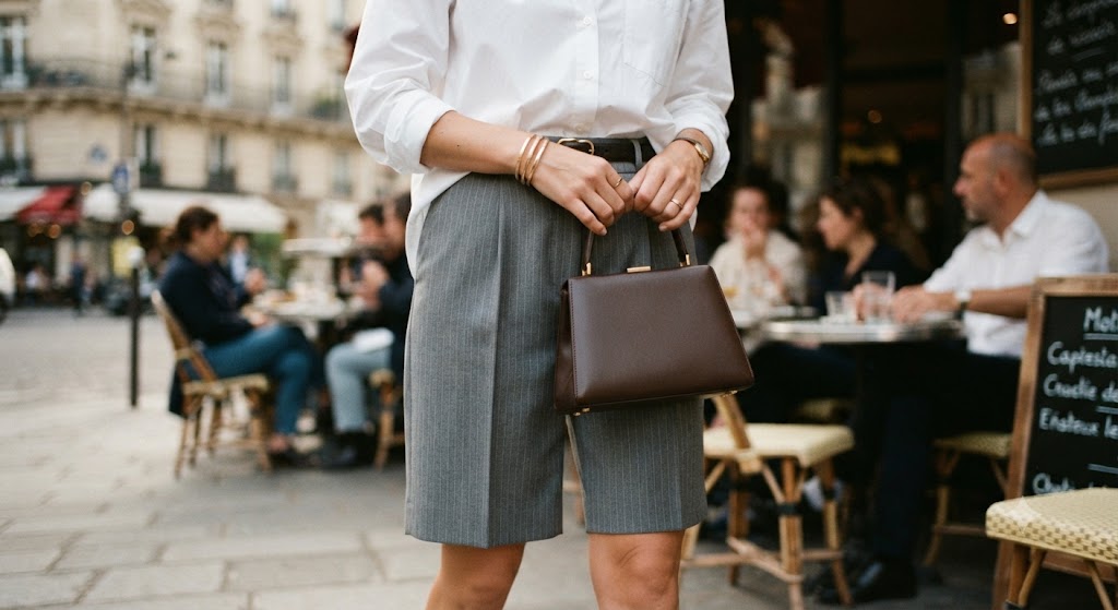 Comment porter le bermuda à pinces au bureau avec chemise oversize