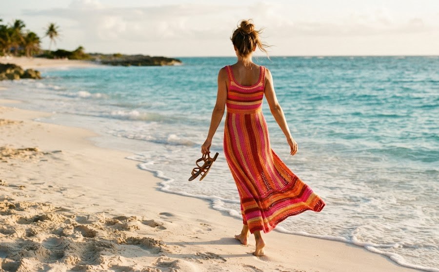 Tenue invitée mariage à la plage robe fluide colorée