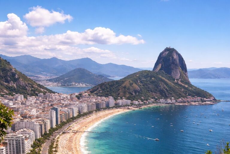 Plage de Copacabana et Pain de Sucre vus depuis les hauteurs de Rio de Janeiro