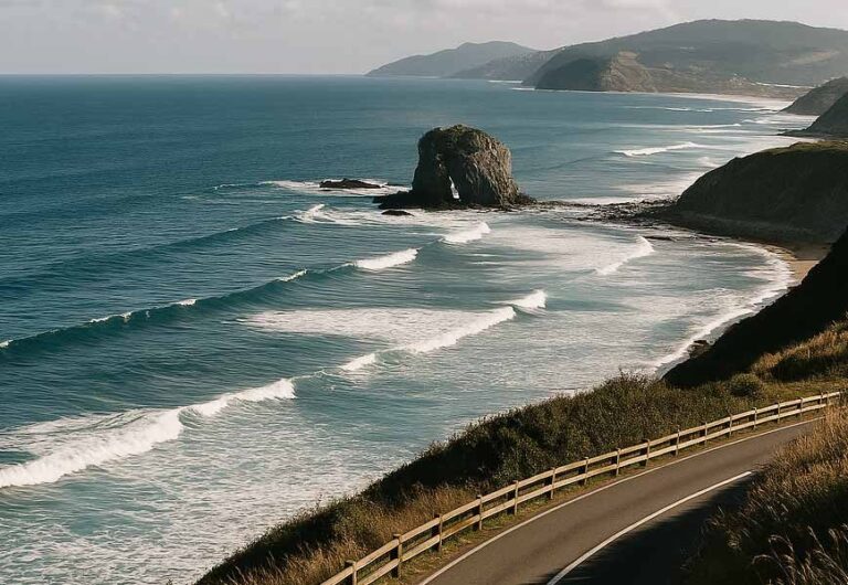 Côte basque au lever du jour, falaises et océan