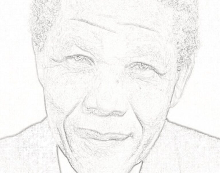 Portrait de Nelson Mandela dessiné au trait